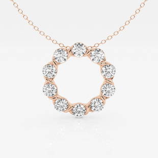 2 ctw Round Diamond Circle Fashion Pendant with Adjustable Chain 14K Rose Gold: Lab Grown 2 ctw Round Diamond Circle Fashion Pendant with Adjustable Chain 14K Rose Gold Style: Fashion Pendant Total Carat Weight: 2 ctw Centerstone Carat Wt: 0.20 Centerstone Count: 10 