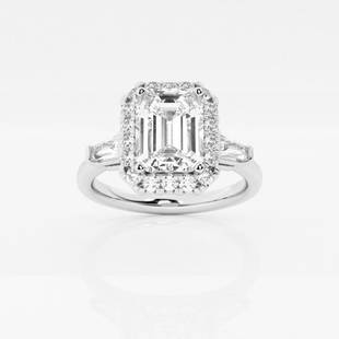 2 1/2 ctw Emerald Diamond Tapered Baguette Halo Engagement Ring Platinum: Lab Grown 2 1/2 ctw Emerald Diamond Tapered Baguette Halo Engagement Ring Platinum Style: Halo Engagement Ring Total Carat Weight: 2 1/2 ctw Centerstone Carat Wt: 2.0 Centerstone Count: 1