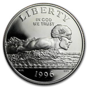 1996-S Olympics 1/2 Dollar Clad Commem Prf (Swimming, Capsule): 1996-S Olympics 1/2 Dollar Clad Commem Prf (Swimming, Capsule) Product ID: 46425 Year: 1996 Grade: Proof Grade Service: None Denomination: 50 Cents Mint Mark: S - San Francisco Metal Content: