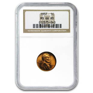 1937 Lincoln Cent MS-66 NGC (Red): 1937 Lincoln Cent MS-66 NGC (Red) Product ID: 177908 Year: 1937 Grade Service: NGC Denomination: $0.01 Metal Content: 0 troy oz Purity: N/A Thickness: 1.50 mm Diameter: 19 mm