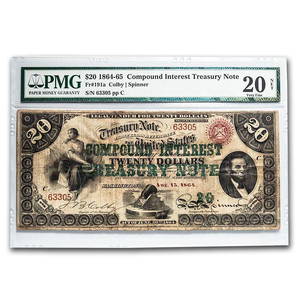 1864-65 $20.00 Compound Treasury Note VF-20 PMG (Fr#191A)