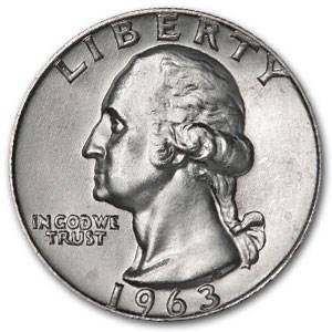 1963-D Washington Quarter BU: 1963-D Washington Quarter BU Product ID: 12567 Year: 1963 Grade: Brilliant Unc Grade Service: None Denomination: 25 Cents Mint Mark: D - Denver Metal Content: 0.1788 troy oz Purity: .900 