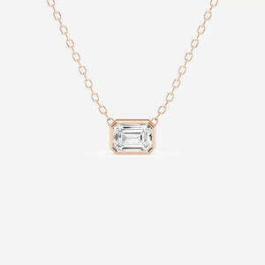 Certified 1/2 ctw Emerald Diamond East West Bezel Set Solitaire Pendant with Adjustable Chain 14K