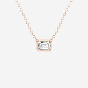 Certified 1/2 ctw Emerald Diamond East West Bezel Set Solitaire Pendant with Adjustable Chain 14K