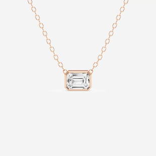 Certified 1/2 ctw Emerald Diamond East West Bezel Set Solitaire Pendant with Adjustable Chain 14K: Certified Lab Grown 1/2 ctw Emerald Diamond East West Bezel Set Solitaire Pendant with Adjustable Chain 14K Rose Gold Style: Solitaire Pendant Total Carat Weight: 1/2 ctw Centerstone Carat