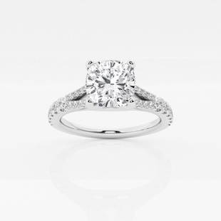 Certified 2 1/3 ctw Cushion Diamond Split Shank Engagement Ring Platinum: Certified Lab Grown 2 1/3 ctw Cushion Diamond Split Shank Engagement Ring Platinum Style: Side Stone Engagement Ring Total Carat Weight: 2 1/3 ctw Centerstone Carat Wt: 2.0 Centerstone