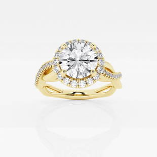 Certified 1 1/4 ctw Round Diamond Intertwined Halo Engagement Ring 14K Yellow Gold: Certified Lab Grown 1 1/4 ctw Round Diamond Intertwined Halo Engagement Ring 14K Yellow Gold Style: Halo Engagement Ring Total Carat Weight: 1 1/4 ctw Centerstone Carat Wt: 1.0 