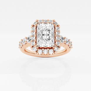 Certified 1 2/5 ctw Radiant Diamond Graduated Halo Engagement Ring 14K Rose Gold: Certified Lab Grown 1 2/5 ctw Radiant Diamond Graduated Halo Engagement Ring 14K Rose Gold Style: Halo Engagement Ring Total Carat Weight: 1 2/5 ctw Centerstone Carat Wt: 0.75 Centerstone