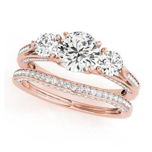 Certified 2.05 CTW Diamond Engagement Ring SET 18K Rose Gold: Certified Lab Grown 2.05 CTW Diamond Engagement Ring SET 18K Rose Gold Category: Rose Gold Engagement Rings Style: Trellis Three Stone Audience: For Women Ring Resizable: Yes Metal