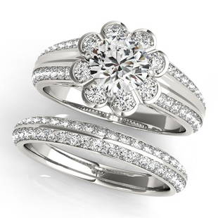 Certified 1.68 CTW Diamond Engagement Ring SET 18K White Gold: Certified Lab Grown 1.68 CTW Diamond Engagement Ring SET 18K White Gold Category: White Gold Engagement Rings Style: Flower Halo Audience: For Women Ring Resizable: Yes Metal Type:
