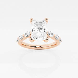 Certified 1 1/6 ctw Radiant Diamond Engagement Ring with Floating Marquise Side Accents 14K Rose