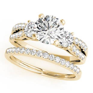 Certified 2.2 CTW Diamond Engagement Ring SET 18K Yellow Gold: Certified Lab Grown 2.2 CTW Diamond Engagement Ring SET 18K Yellow Gold Category: Affordable Engagement Rings Style: Three Stone Split Shank Audience: For Women Ring Resizable: Yes 