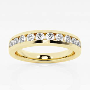 Certified 1/2 ctw Round Diamond Wedding Band 14K Yellow Gold: Certified Lab Grown 1/2 ctw Round Diamond Wedding Band 14K Yellow Gold Style: Channel Set Wedding Band Total Carat Weight: 1/2 ctw Centerstone Carat Wt: 0.05 Centerstone Count: 10 