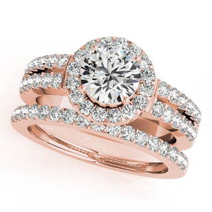 Certified 2.38 CTW Diamond Engagement Ring SET 18K Rose Gold: Certified Lab Grown 2.38 CTW Diamond Engagement Ring SET 18K Rose Gold Category: Affordable Engagement Rings Style: Dual Shank Halo Audience: For Women Ring Resizable: Yes Metal