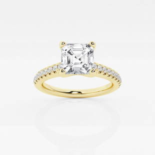 Certified 2 1/4 ctw Asscher Diamond Engagement Ring with V-Prong Side Accents 14K Yellow Gold: Certified Lab Grown 2 1/4 ctw Asscher Diamond Engagement Ring with V-Prong Side Accents 14K Yellow Gold Style: Side Stone Engagement Ring Total Carat Weight: 2 1/4 ctw Centerstone Carat Wt: