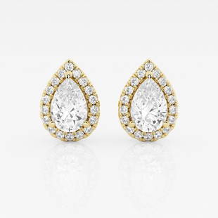Certified 2 3/8 ctw Pear Diamond Halo Stud Earrings 14K Yellow Gold: Certified Lab Grown 2 3/8 ctw Pear Diamond Halo Stud Earrings 14K Yellow Gold Style: Stud Earrings Total Carat Weight: 2 3/8 ctw Centerstone Carat Wt: 1.00 Centerstone Count: 2 Diamond