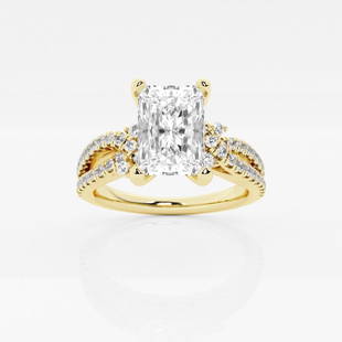 Certified 1 1/2 ctw Radiant Diamond Petite Bow Engagement Ring 14K Yellow Gold: Certified Lab Grown 1 1/2 ctw Radiant Diamond Petite Bow Engagement Ring 14K Yellow Gold Style: Side Stone Engagement Ring Total Carat Weight: 1 1/2 ctw Centerstone Carat Wt: 1.0 