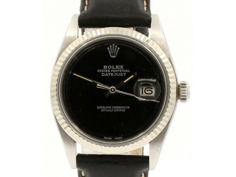 Mens Vintage ROLEX Oyster Perpetual Datejust 36mm BLACK Dial Watch (1 of 5)