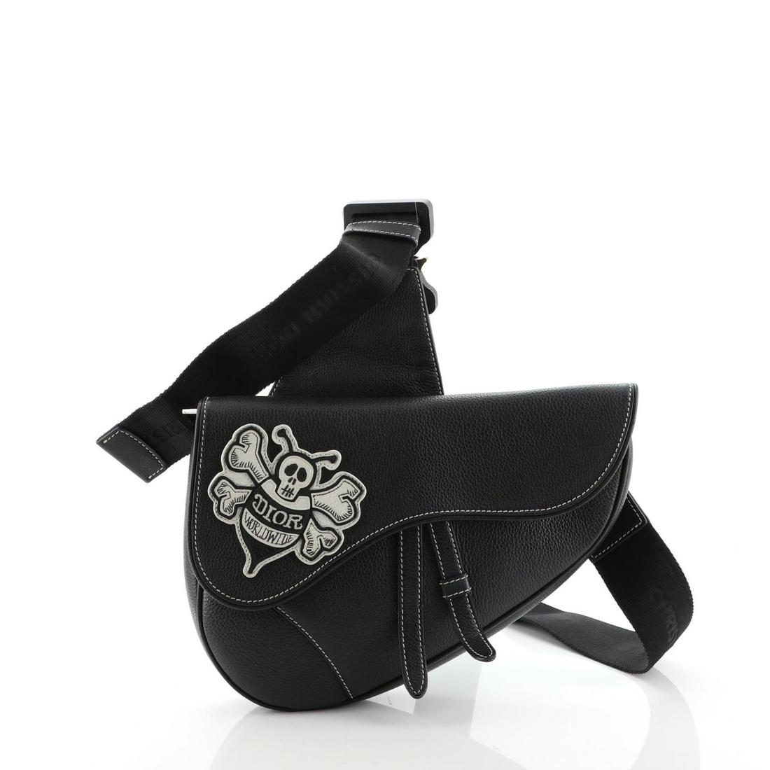 Christian Dior Shawn Stussy Saddle Crossbody Bag Leather with Applique: Christian Dior Shawn Stussy Saddle Crossbody Bag Leather with Applique Exterior Color: Black Interior Color: Black Exterior Material: Leather Interior Material: Fabric Hardware Color: Silver Acces