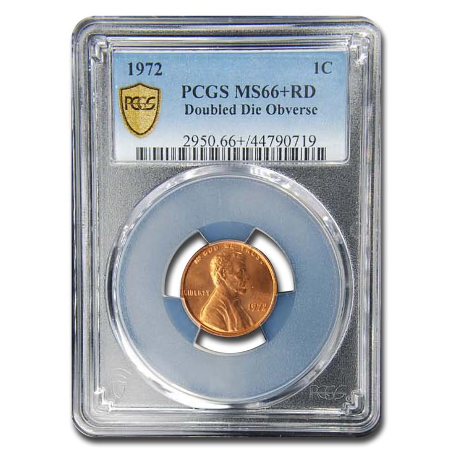 1972 Lincoln Cent Double Die Obverse MS-66+ PCGS (Red): 1972 Lincoln Cent Double Die Obverse MS-66+ PCGS (Red) SKU: RBJ156017 Year: 1972 Grade Service: PCGS Denomination: $0.01 Metal Content: 0 troy oz Purity: N/A Thickness: 1.50 mm D
