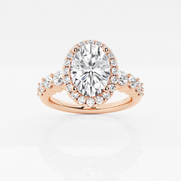 Certified 2 1/4 ctw Oval Diamond Graduated Halo Engagement Ring 14K Rose Gold (1 of 2)