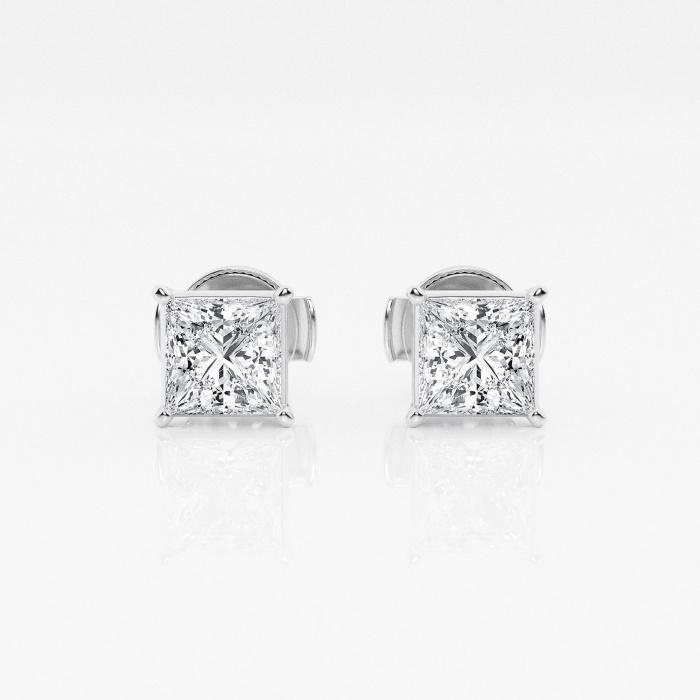 Certified 1 1/2 ctw Princess Diamond Solitaire Stud Earrings 14K White Gold (1 of 3)