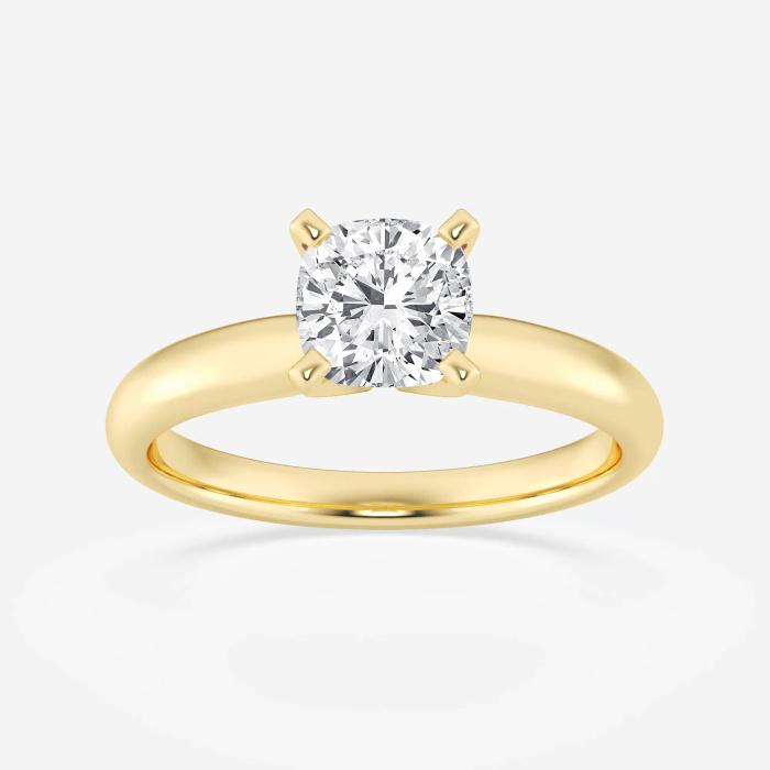 Certified 1 ctw Cushion Diamond Classic Solitaire Engagement Ring 14K Yellow Gold (1 of 2)