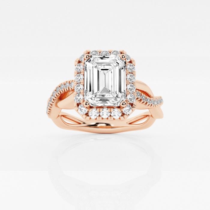 Certified 2 2/5 ctw Emerald Diamond Intertwined Halo Engagement Ring 14K Rose Gold (1 of 2)