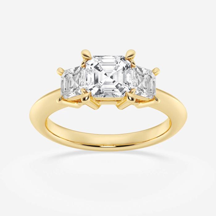 Certified 2 ctw Asscher Diamond Three Stone Engagement Ring 18K Yellow Gold (1 of 2)