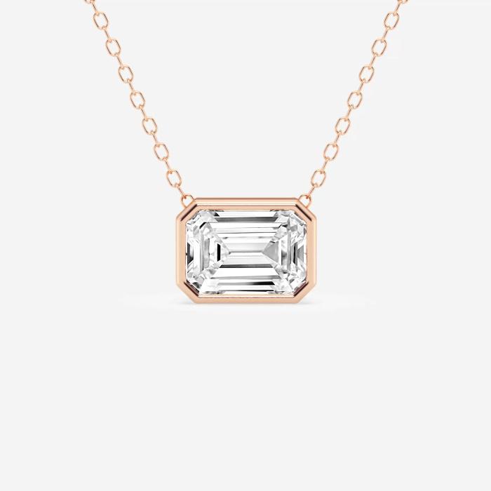 Certified 2 ctw Emerald Diamond East West Bezel Set Solitaire Pendant with Adjustable Chain 14K Rose (1 of 4)