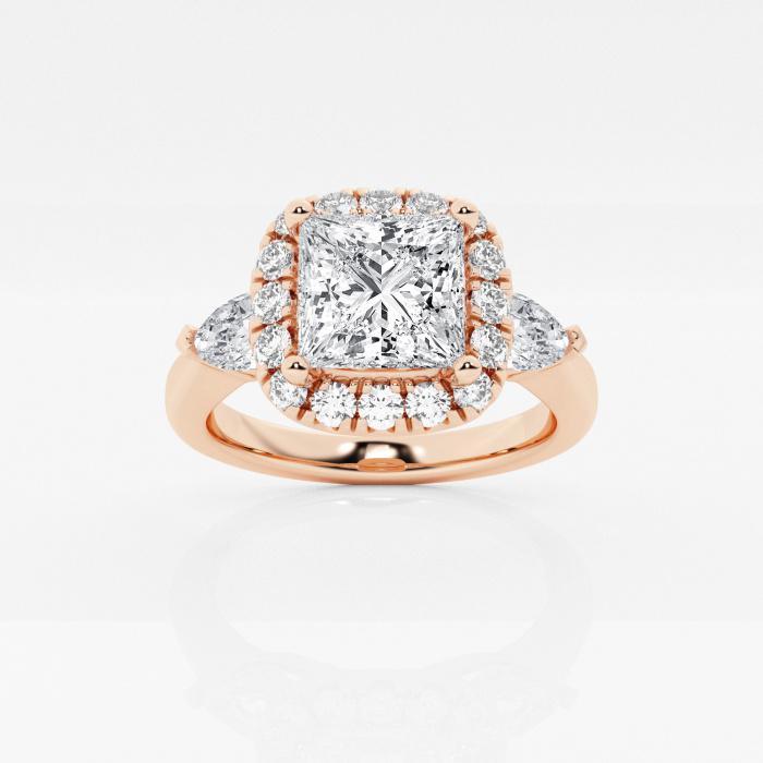 Certified 1 7/8 ctw Princess Diamond Pear Side Stones Halo Engagement Ring 14K Rose Gold (1 of 2)