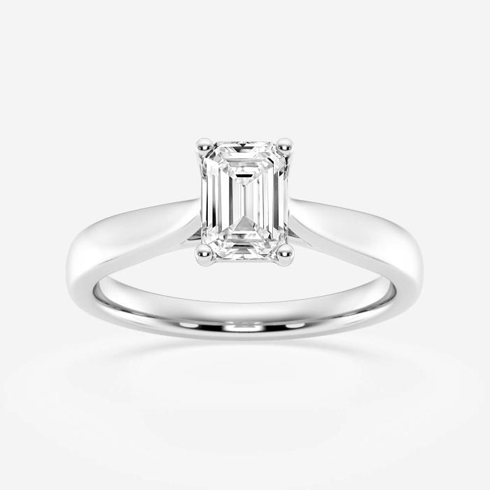 Certified 1 ctw Emerald Diamond Trellis Solitaire Engagement Ring 14K White Gold (1 of 2)