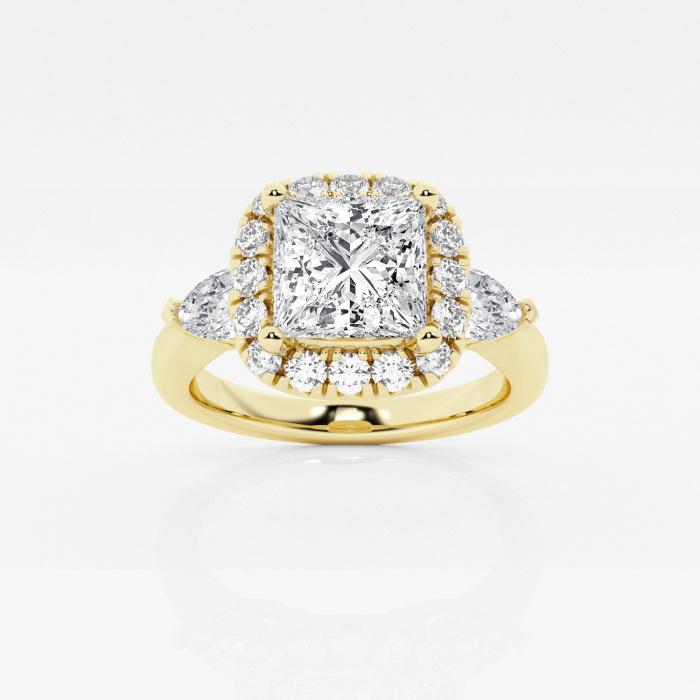 Certified 2 1/2 ctw Princess Diamond Pear Side Stones Halo Engagement Ring 14K Yellow Gold (1 of 2)