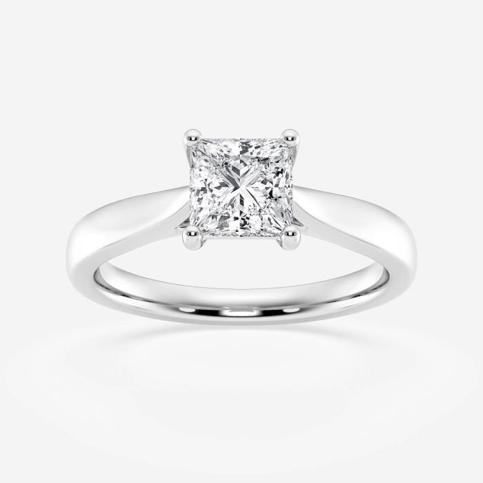 Certified 1 ctw Princess Diamond Trellis Solitaire Engagement Ring 14K White Gold (1 of 2)