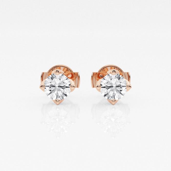 Certified 1 ctw Round G-H Diamond Flower Petal Solitaire Stud Earrings 14K Rose Gold (1 of 3)