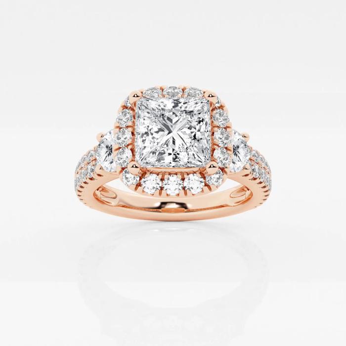 Certified 1 2/3 ctw Princess Diamond Double Row Side Stones Halo Engagement Ring 14K Rose Gold (1 of 2)