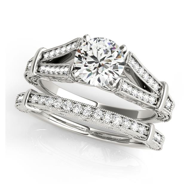 Certified 1.2 CTW Diamond Engagement Ring SET 18K White Gold (1 of 2)