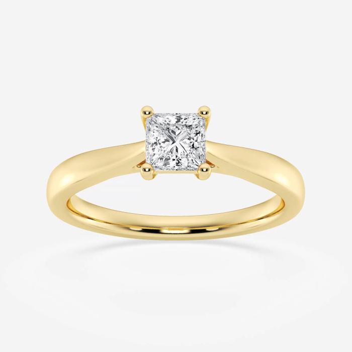 Certified 1/2 ctw Princess Diamond Trellis Solitaire Engagement Ring 14K Yellow Gold (1 of 2)