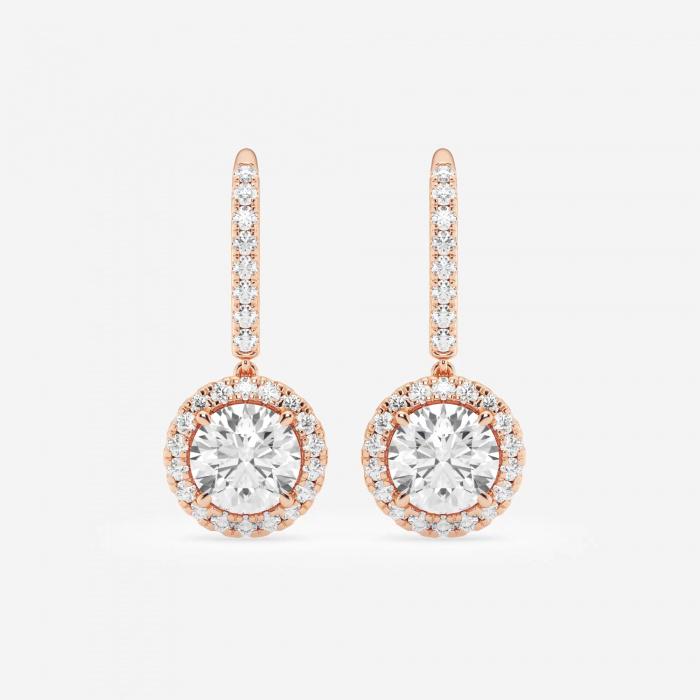 Certified 3 1/2 ctw Round Diamond Halo Drop Earrings 14K Rose Gold (1 of 3)