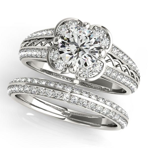 Certified 1.38 CTW Diamond Engagement Ring SET 18K White Gold (1 of 2)