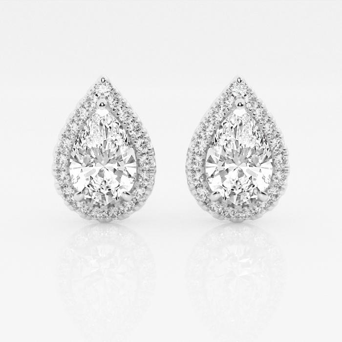 Certified 3 1/2 ctw Pear Diamond Halo Stud Earrings 14K White Gold (1 of 3)