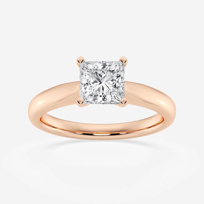 Certified 1 ctw Princess Diamond Cathedral Solitaire Engagement Ring 14K Rose Gold (1 of 2)