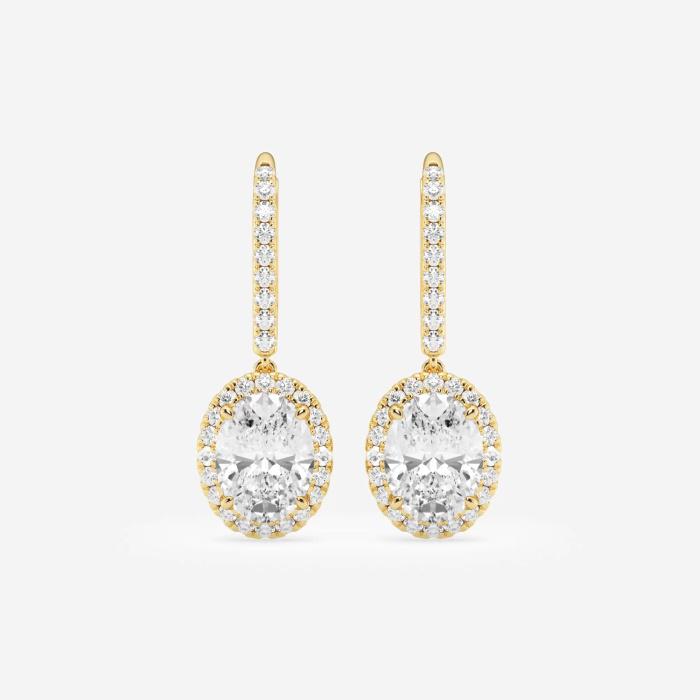 Certified 3 1/2 ctw Oval Diamond Halo Drop Earrings 14K Yellow Gold (1 of 2)