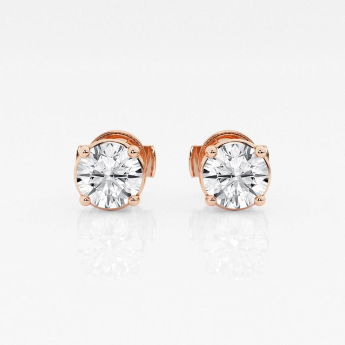 Certified 1 1/2 ctw Round G-H Diamond 4-Prong Solitaire Stud Earrings 14K Rose Gold (1 of 3)