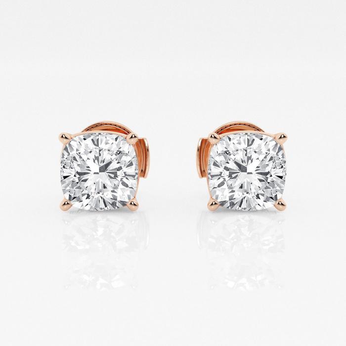 Certified 3 ctw Cushion Diamond Solitaire Stud Earrings 14K Rose Gold (1 of 3)