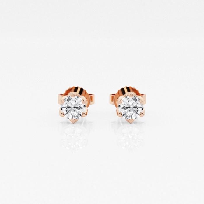 Certified 1/2 ctw Round G-H Diamond 6-Prong Flower Petal Solitaire Stud Earrings 14K Rose Gold (1 of 3)