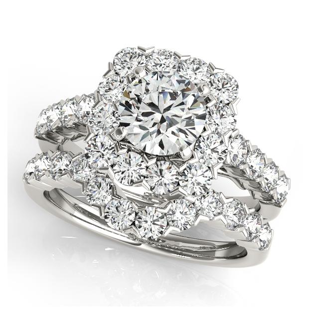 Certified 2.95 CTW Diamond Engagement Ring SET 18K White Gold (1 of 2)