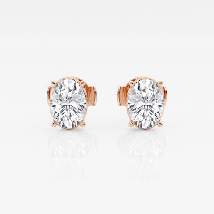 Certified 1 1/2 ctw Oval Diamond Solitaire Stud Earrings 14K Rose Gold (1 of 3)