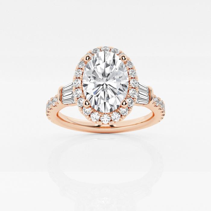 Certified 2 1/3 ctw Oval Diamond Double Baguette Halo Engagement Ring 14K Rose Gold (1 of 2)