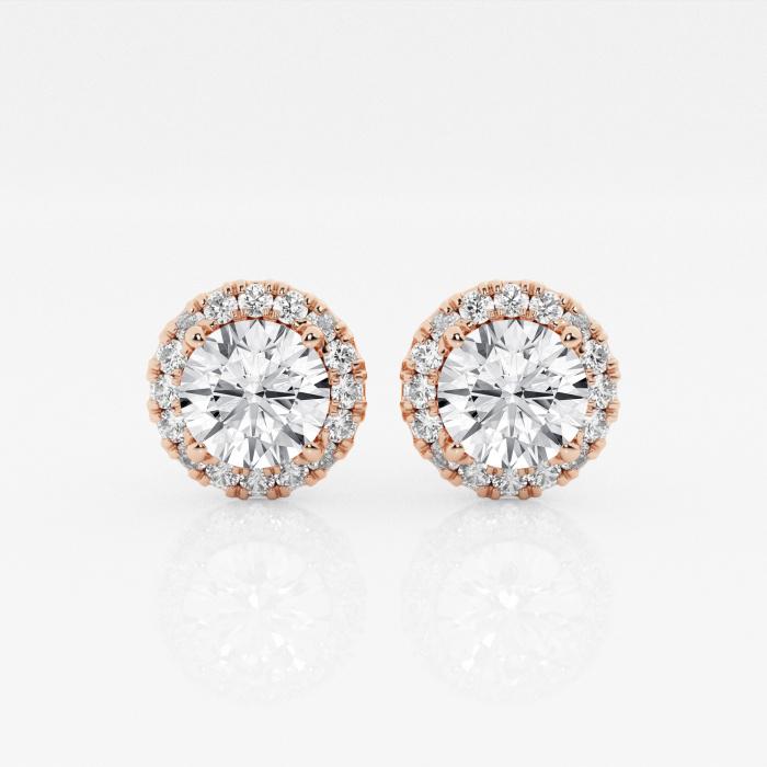 Certified 1 7/8 ctw Round Diamond Halo Stud Earrings 14K Rose Gold (1 of 3)
